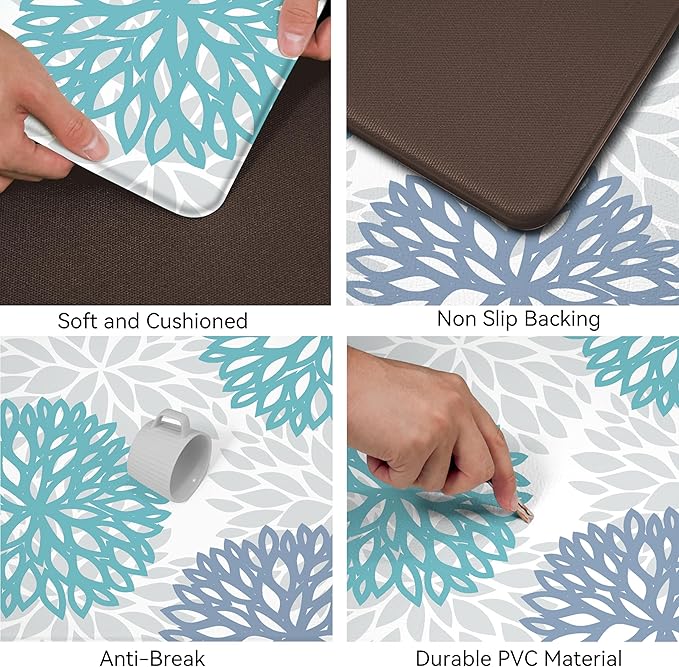 Anti Fatigue Kitchen Mat for Floor, Cushioned Anti Fatigue Kitchen Rugs Non Slip Waterproof, Comfort Floral Standing Desk Mat for Sink, Office, Laundry Room, 17.3"x28"