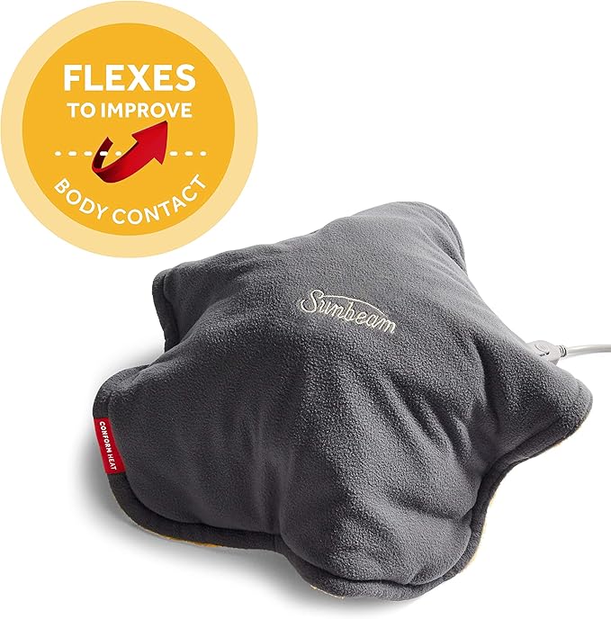Sunbeam ConformHeat Heating Pad, 14" x 14", Lightly Weighted, Flexible Design, XpressHeat Technology, Machine-Washable, Pain Relief for Back, Shoulder, Neck, Grey