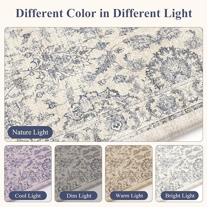 KIMODE Anti Fatigue Kitchen Mats, Floral Distressed Kitchen Rugs Sets of 2, Cushioned Non Skid Kitchen Mats for Floor, Comfort Kitchen Floor Mats for Sink, Laundry, Desk Blue Multi 17"x59"+17"x29"