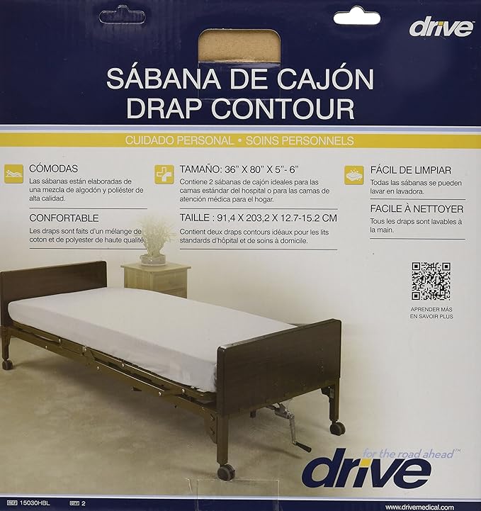 Drive Medical 15030HBL Hospital Bed Sheet Set, White (Pack of 2)