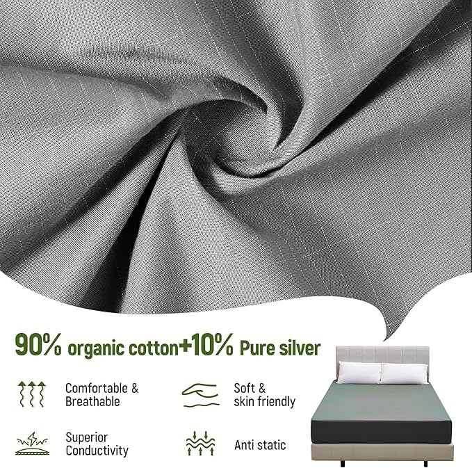 Bare Earth Grounding Sheets Twin Size - 90% Cotton + 10% Silver Fiber Earthing Sheets Grounded Well Bed Sheet - Conductive Earth Fitted Sheet for Better Sleep(Gray, Twin,35 * 75 * 15inch)