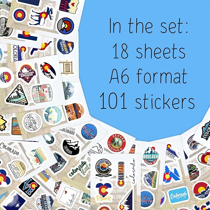 BulbaCraft 100Pcs Colorado Stickers for Water Bottle and Laptop - Colorado Party Supplies & Decorations, Waterproof Vinyl Decals, State Pride and Icon Stickers, Gifts for Women & Men