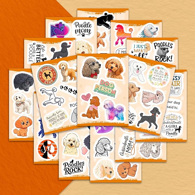 100Pcs Poodle Stickers for Water Bottle, Laptop - Poodle Gifts, Party Supplies & Decorations - Dog Stickers and Decals - Gift for Women & Men