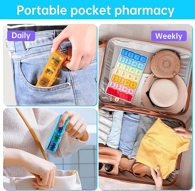 VMVN Pill Organizer, Large Medicine Pill Organizer Box,Weekly Pill Case Container,4 Times a Day Pill Holder 7 Day,for Vitamin Travle Work