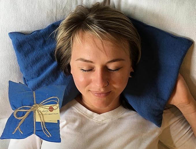 Double Square Blue Denim Cherry Pit-Stone Pillow, Microwavable Hot/Cold Compress, Sustainable Heating Pad, Moist Heat, Muscle Joint Pain Relief, Gift.