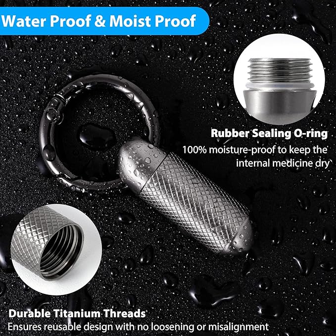 Titanium Keychain Pill Holder,Portable Mini Pill Case, Waterproof Small Pill Container,Mental Pocket Pill Case for Travel Purse