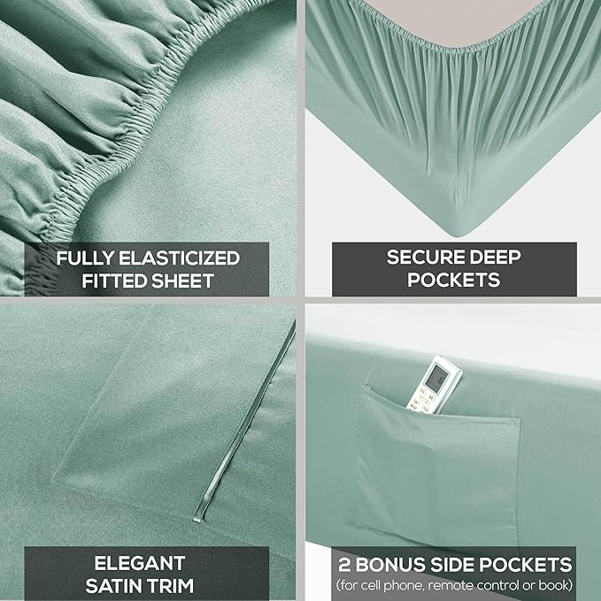 Mueller Luxury 6 Piece Queen Sheet Set - Ultra-Soft 1800 Series, Cooling & Breathable Hotel Quality Bed Sheets, Deep Pocket up to 16" - Hypoallergenic, Wrinkle-Resistant, Oeko-TEX, Light Teal