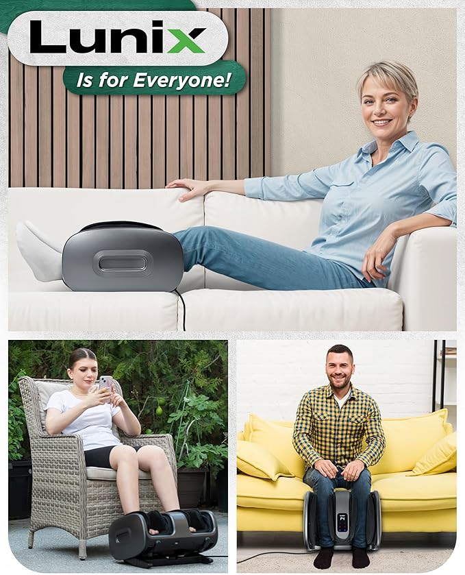 Lunix LX20 FSA Foot and Calf Massager for Plantar Fasciitis, Neuropathy Relief, Adjustable Leg Ankle Deep Kneading Shiatsu Therapy with Heat, Blood Circulation, Hot Cold Pockets Granite Gray