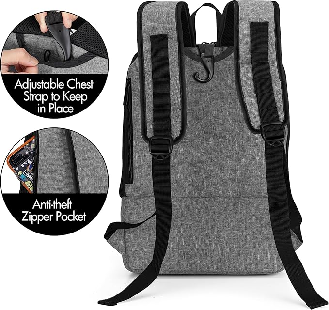 CURMIO Portable Oxygen Concentrators Backpack, POC Travel Carrying Bag with Mesh Panels for Breathability, Compatible for Inogen, Oxygo, Caire Units, Gray, BAG ONLY