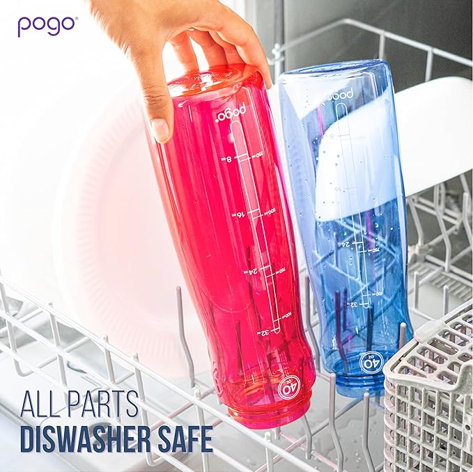 Pogo Plastic Water Bottle with Straw Lid and Carry Handle, Reusable, BPA Free, Dishwasher Safe, Perfect for Travel, School, Outdoors, and Gym | 32oz, 40oz