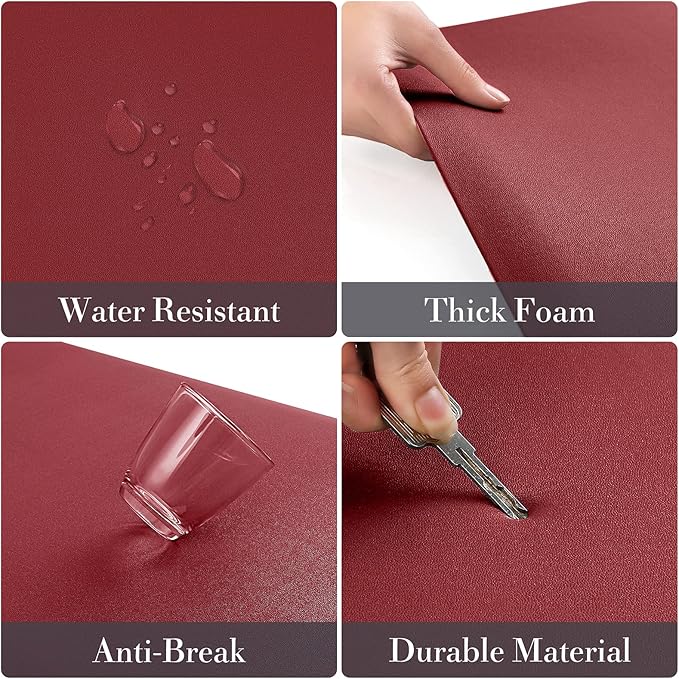 HappyTrends Kitchen Mat [2PCS] Cushioned Comfort Anti-Fatigue Floor Mat, Waterproof Non-Slip Kitchen Rugs, Thick Perfect Ergonomic Foam Standing mat for Kitchen, Home, Office, Laundry,Red