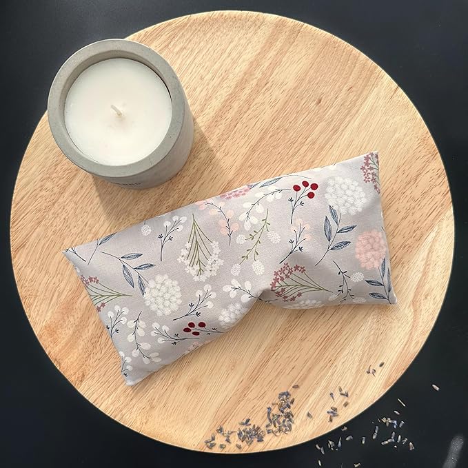 100% USA Handmade, Washable Cotton Eye Pillow 9", Moist Heat Eye Compress, Unscented Hot/Cold Therapy Pack (Berry Leaves, Rice)