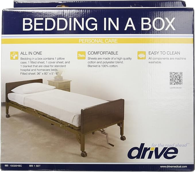 Drive Medical 15030HBC Hospital Bed Bedding in A Box, White , 4 Piece Set