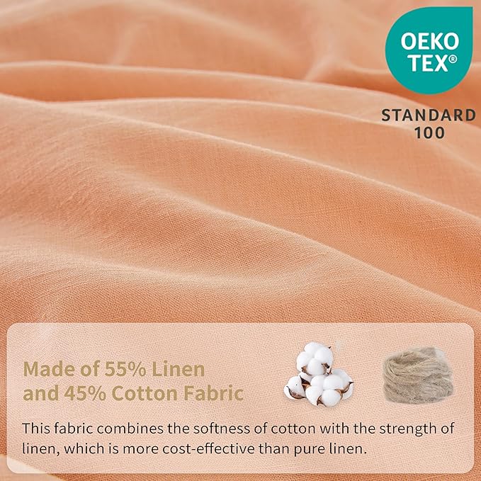 Simple&Opulence Belgian Linen Sheet Set Solid Color - 4 Pieces (1 Flat Sheet & 1 Fitted Sheet & 2 Pillowcases) Natural Flax Cotton Blend Soft Bedding Breathable Farmhouse - Peach, Full Size