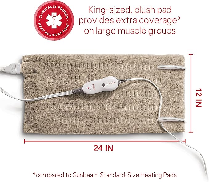 Sunbeam Premium Sunbeam Heating Pad with Compact Storage King Size Beige,(Pack of 6)