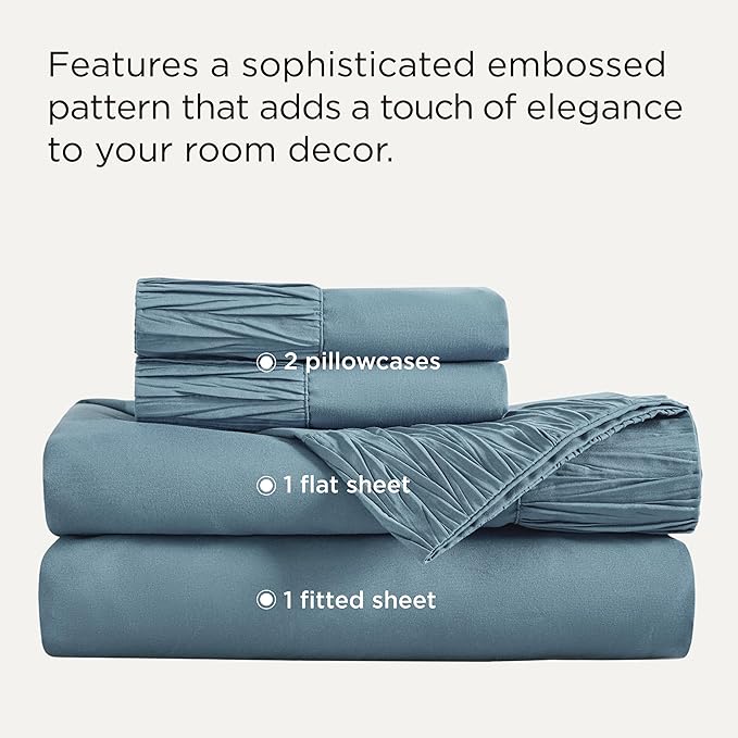 Bedsure Twin Sheets Set - 3 Pieces Soft Twin Bed Sheets - Breathable & Cooling - Hotel Luxury - Easy Care Polyester Microfiber Bedding for Women, Men, Mineral Blue