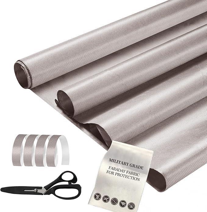 Faraday Fabric, Faraday Cloth 43”x 393” with Tape 393" L Military Grade Nickel Copper for WiFi, Cell, Bluetooth, RFID, EMP Protection