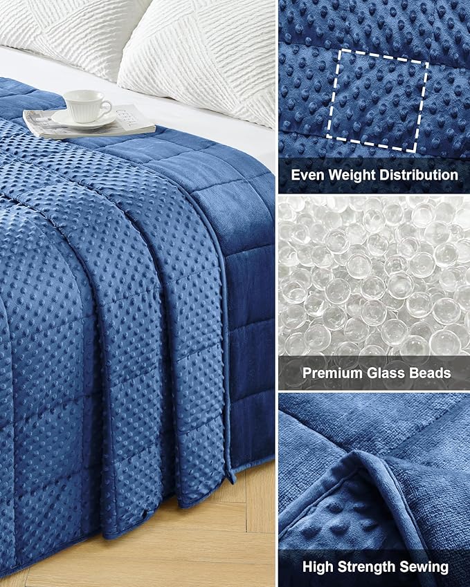Weighted Blanket for Adults Twin Size 15 lbs, Soft Cooling Minky Dot Heavy Breathable Blanket for All-Season, Washable Weighted Throw with Glass Beads, 48 x 72 Inches, Navy Blue