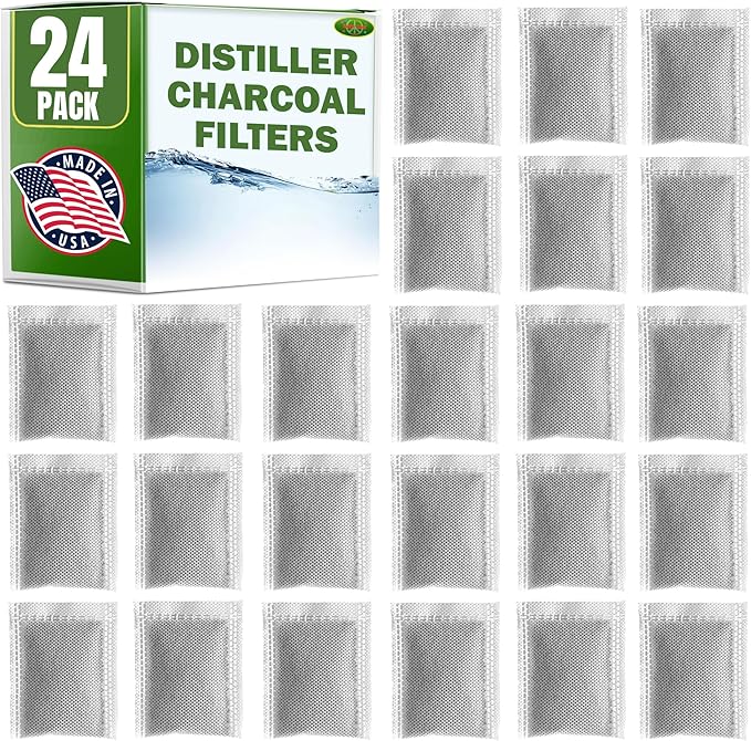 Green Piece® 24 Pack Distiller Filters – Activated Charcoal Carbon Sachets (Made in USA) | Odor & VOC Absorbing Water Filters Compatible with Megahome & Countertop Distillers