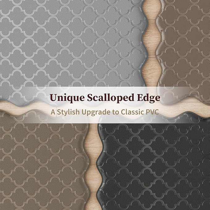 Upgrade Scalloped Embossed Kitchen Mats for Floor 2PCS Cushioned Anti Fatigue Waterproof Foam Kitchen Rugs Non Slip Washable Comfort Standing Mat for Sink Laundry, 17.3"x30"+17.3"x59", Grey