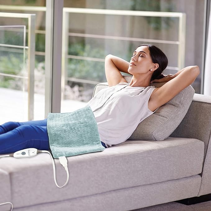 Pure Enrichment PureRelief Deluxe Heating Pad (12" x 24"), Full Body Therapy Pad with 4 InstaHeat Settings, Soft Machine-Washable Microplush Fabric and 2-Hour Auto Safety Shut-Off (Sea Glass)