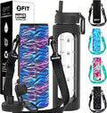 FIT Strong & Healthy 32 oz Glass Water Bottle with Straw Lid - Wide Mouth Borosilicate Glass Water Bottles with Time Marker, Silicone Sleeve & Extra Lid - 1L Large Motivational Drinking Bottle