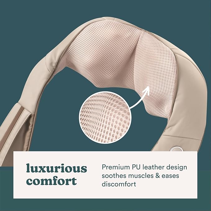 HoMedics Shiatsu Deluxe Neck & Shoulder Massager with Heat, 3 Speeds, Changes Direction, Muscle Kneading for Back, & Legs, Portable, Convenient Straps, Thera-P, Beige