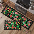 Scalloped Black Kitchen Mats for Floor 2PC Cushioned Anti Fatigue Kitchen Mats Rugs Waterproof Non Slip Boho Floral Comfort Foam Standing Mat for Sink Laundry,17.3x30+17.3x59
