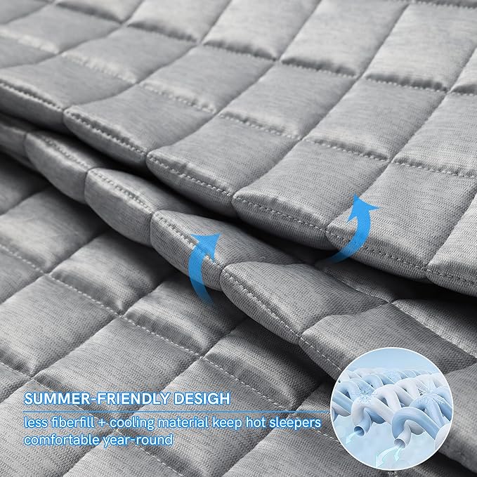 YnM Cooling Weighted Blanket for Adults, 50lbs Heavy Bed Throw Comforter with 100% PE Fabric, Ideal for Hot Sleepers or Summer Days(88x104 Inches for Queen/King Bed, 50 Pounds, Grey)