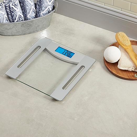 Taylor Smart Weight Tracking Scale with Precision Hub App for Body Weight with Smart App Connectivity, 400 lb Capacity, Glass & Silver Platform, Blue Backlit Display, Sync with 3rd Party App, Clear