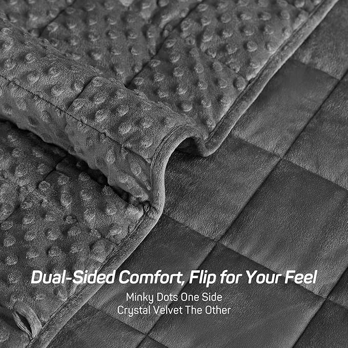 Weighted Blanket 15lbs for Adults, Ultra Soft Minky Dot Heavy Blankets for Sleep, Breathable Washable Throw Blanket with Glass Beads, 48"x72" Twin Size, Grey