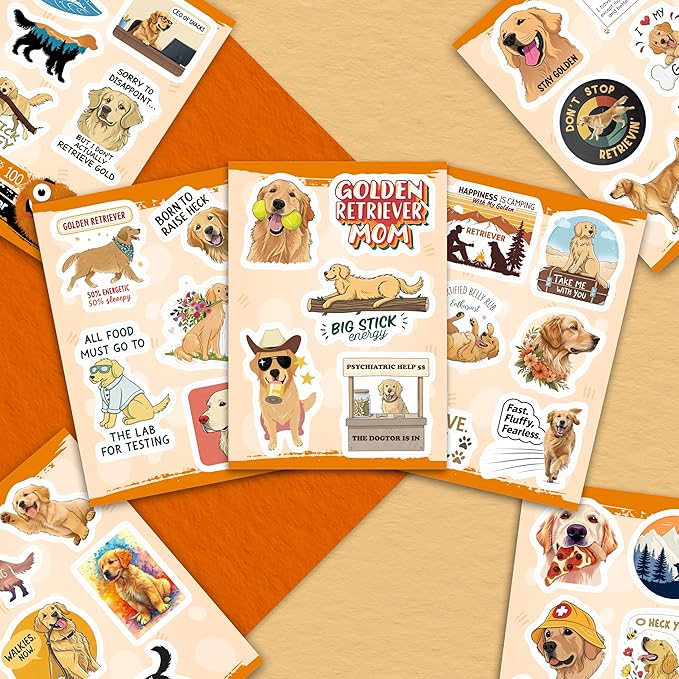 100Pcs Golden Retriever Stickers for Water Bottle, Laptop - Golden Retriever Gifts, Party Supplies & Decorations - Dog Stickers and Decals - Gift for Women & Men