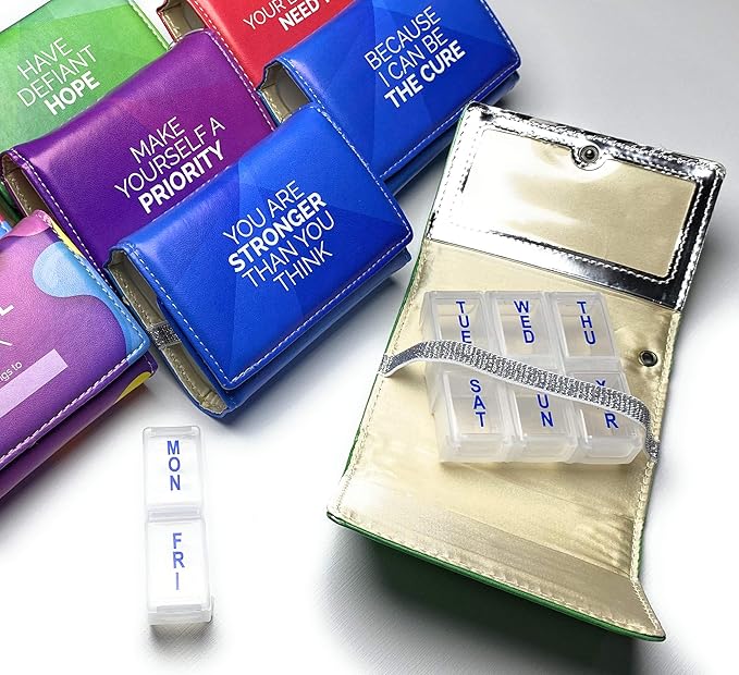 Weekly Pill Box Organizer, 8 Compartments, Portable Travel Pill Case, Folding Cover to Hold Medication, Supplements - Blue