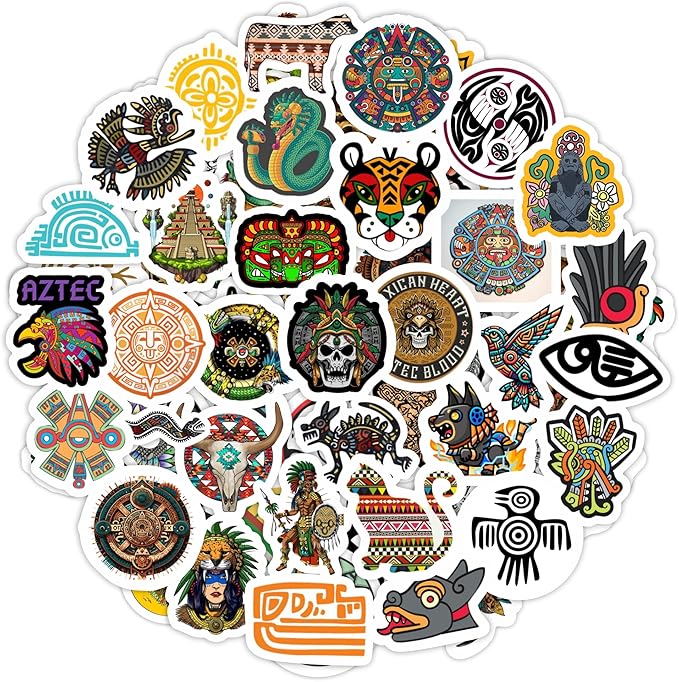 BulbaCraft Aztec Stickers for Water Bottle and Laptop - Aztec Party Supplies & Decorations, Waterproof Vinyl Decals, Culture and History Stickers, Gifts for Women & Men
