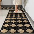 Black Brown Moroccan Trellis Checkered Kitchen Rug Sets [2 PCs], Anti-Fatigue, Waterproof Non-Slip Kitchen Mats Heavy Duty Ergonomic Comfort Foam Rug for Floor, Home, Laundry,17"x29"+17"x47"