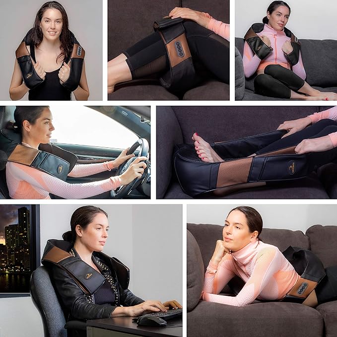 Millenti Shiatsu Back Neck Massager with Heat & Magnetic Healing Copper Bracelets - Pain Relief Deep Tissue 3D Kneading Shoulder Massagers - Up to 5.8” Tall, Black Copper, CHBNSM