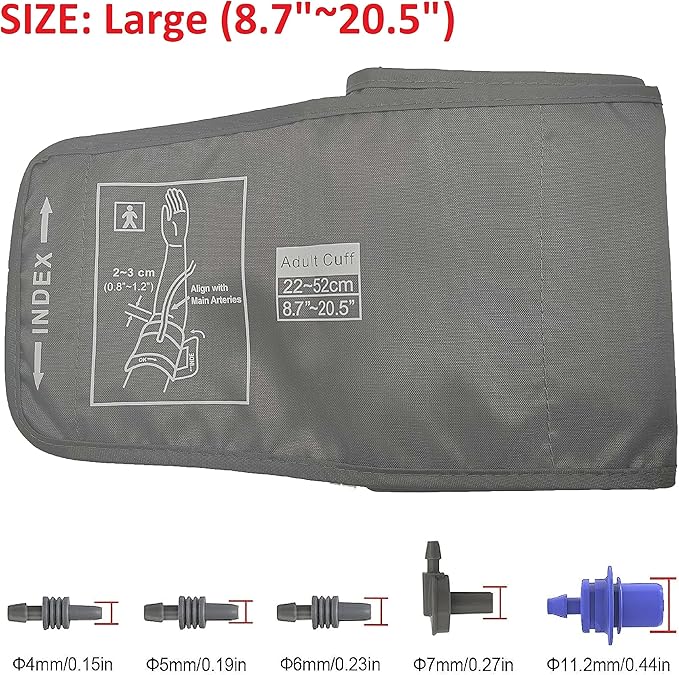 Extra Large Cuff Compatible with Most BP Monitors 9"-21" Inches (22-52CM) XL Blood Pressure Cuff Adult ARM BP Replacement Cuff for Big ARM (Large + 5 Connectors)