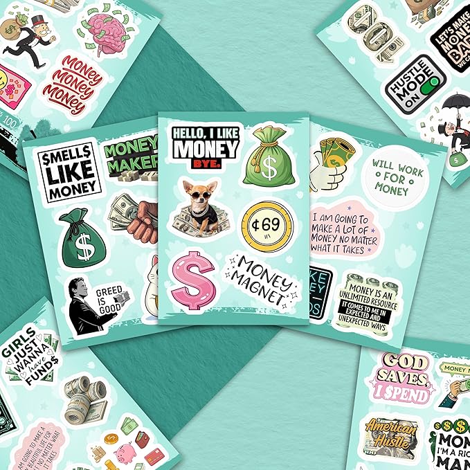 100Pcs Money Stickers for Planner for Adults, for Water Bottle - Money Sign, Symbol Stickers, Party Supplies- Gift for Women & Men