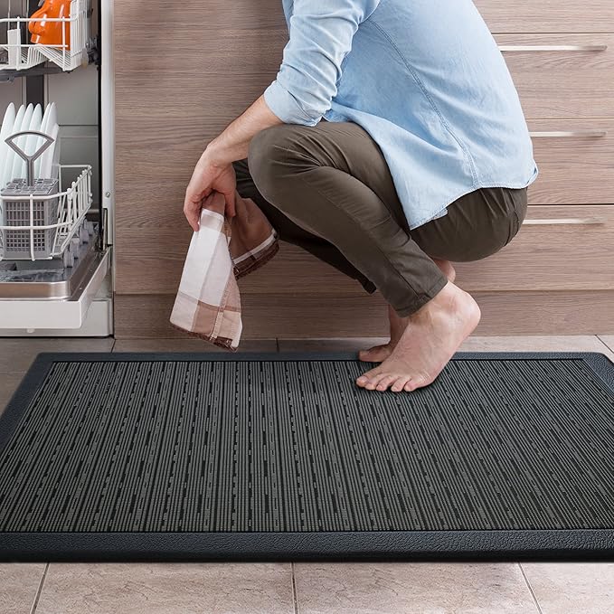 iCustomRug Anti Fatigue Kitchen Mat with Durable textalene Surface, for Comfort While Standing in Kitchen, Bathroom, Workstation Memory Foam Mat 39"×20"×0.50" (L×W×H) in Black