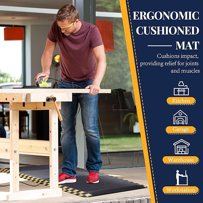 2 Packs Anti Fatigue Mat for Industrial - 39"x20" Standing Floor Mat with Safety Yellow Border, Ergonomic Work Mat for Warehouse, Garage, Public - Relieves Back & Leg Pain