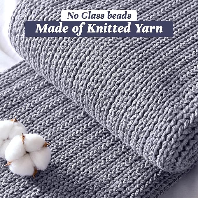 Guohaoi Knitted Weighted Blanket for Adults (Light Grey 60"x80" 12lbs) No Beads Cooling Throw Blanket for Hot Sleepers, Home Decor Breathable Chunky Knit Heavy Blanket Use on Queen/King Size Bed
