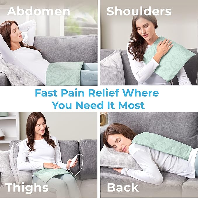 Pure Enrichment PureRelief Express Designer Series Electric Heating Pad - 12” x 15” Fast-Heating with 4 Heat Settings, Machine-Washable Fabric, & 2-Hour Auto Safety Shut-Off - Laurel Leaves