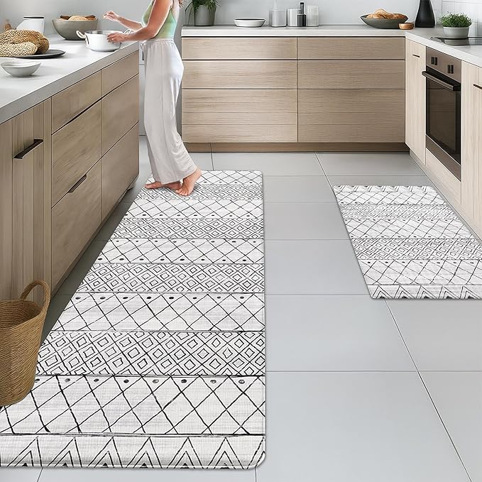 Arttown Moroccan Anti Fatigue Kitchen Mats for Kitchen Floor, Boho Kitchen Mats Cushioned Anti Fatigue Rug, Waterproof Non-Slip Washable Kitchen Rugs and PVC - Grey