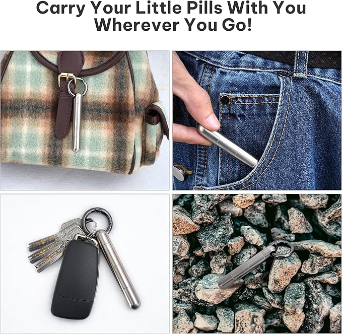 Titanium Keychain Pill Holder,Portable Mini Pill Case, Waterproof Small Pill Container,Mental Pill Box for Travel Purse Pocket(3 Compartment)