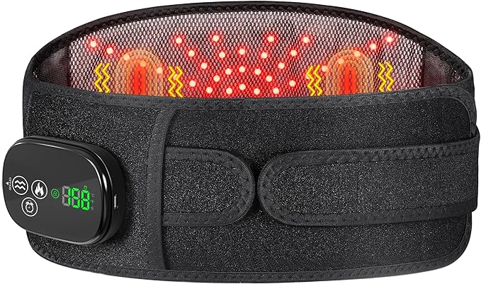 YUANBO Lower Back Heating Pad with Massager for Back Pain Relief, Cordless Heated Back Brace Vibration Wrap with 6 Heat & Timer, Heating Support Belt for Lumbar - Gifts for Mom & Dad