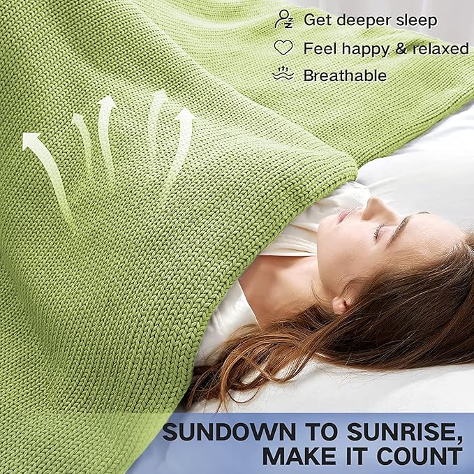 Guohaoi Knitted Weighted Blanket for Adults (Light Green 50"x75" 12lbs) No Beads Cooling Throw Blanket for Hot Sleepers, Home Decor Breathable Chunky Knit Heavy Blanket Use on Full Size Bed