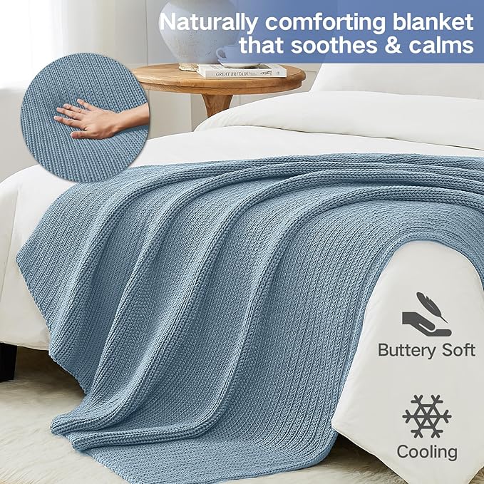 Guohaoi Knitted Weighted Blanket Kids (Haze Blue 50"x60" 7lbs) No Beads Cooling Heavy Blanket, Home Decor Breathable Chunky Knit Throw Blanket for All-Season Use