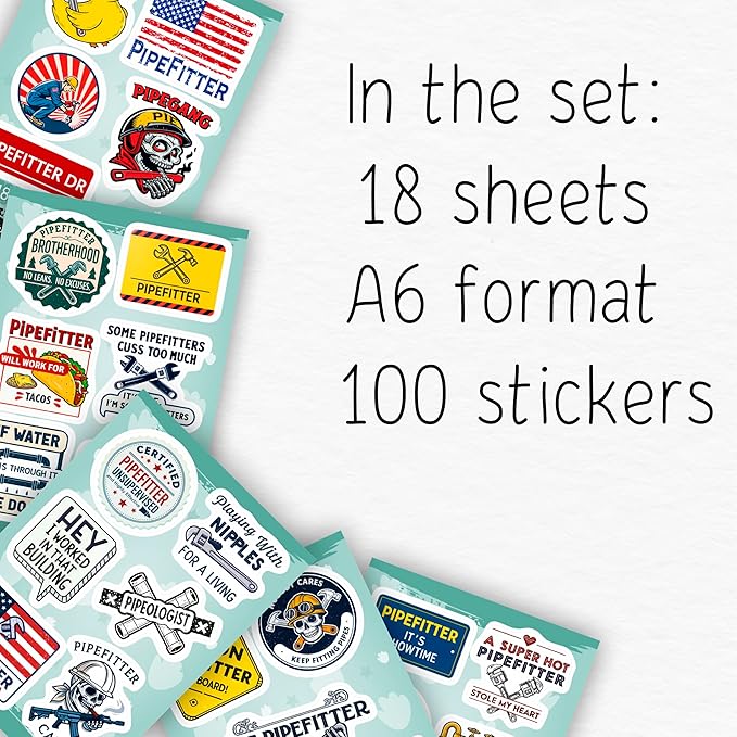 100Pcs Funny Pipefitters Stickers Hard Hat and Decals for Water Bottle - Pipefitter Gifts for Men - Steamfitter Stickers- Gift for Women & Men