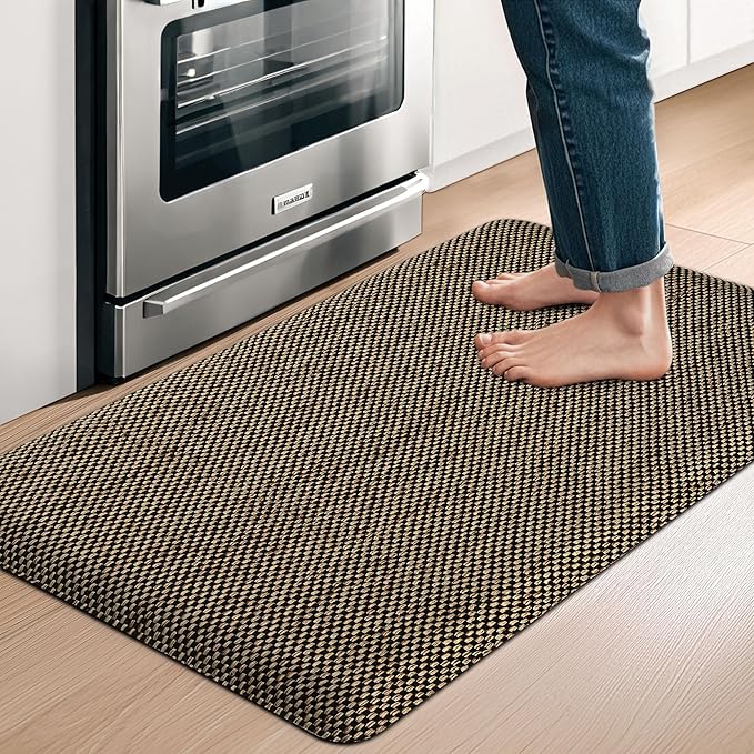 Kitchen Mats for Floor Cushioned Anti-Fatigue Kitchen Floor Mat Non Slip Kitchen Rugs for Floor Absorbent Memory Foam Comfort Standing Mat for Front of Sink, Office, Laundry(Black, 17.3"x28")