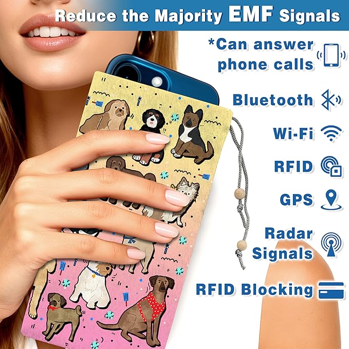 EMF Shield Sleeve for Cell Phone Reduce Signal Anti-EMP Pouch Against Radiation, EMF, 5G, RFID Blocking 4x8 Inch Dog-Pink Phone Sleeve Bags